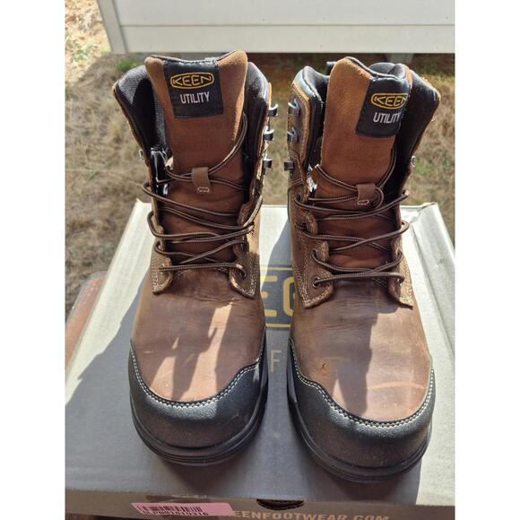 Keen Utility Mens Evanston 6in WP CT Bison/Black Leather Work Boots Size 13 EE - Picture 3 of 9